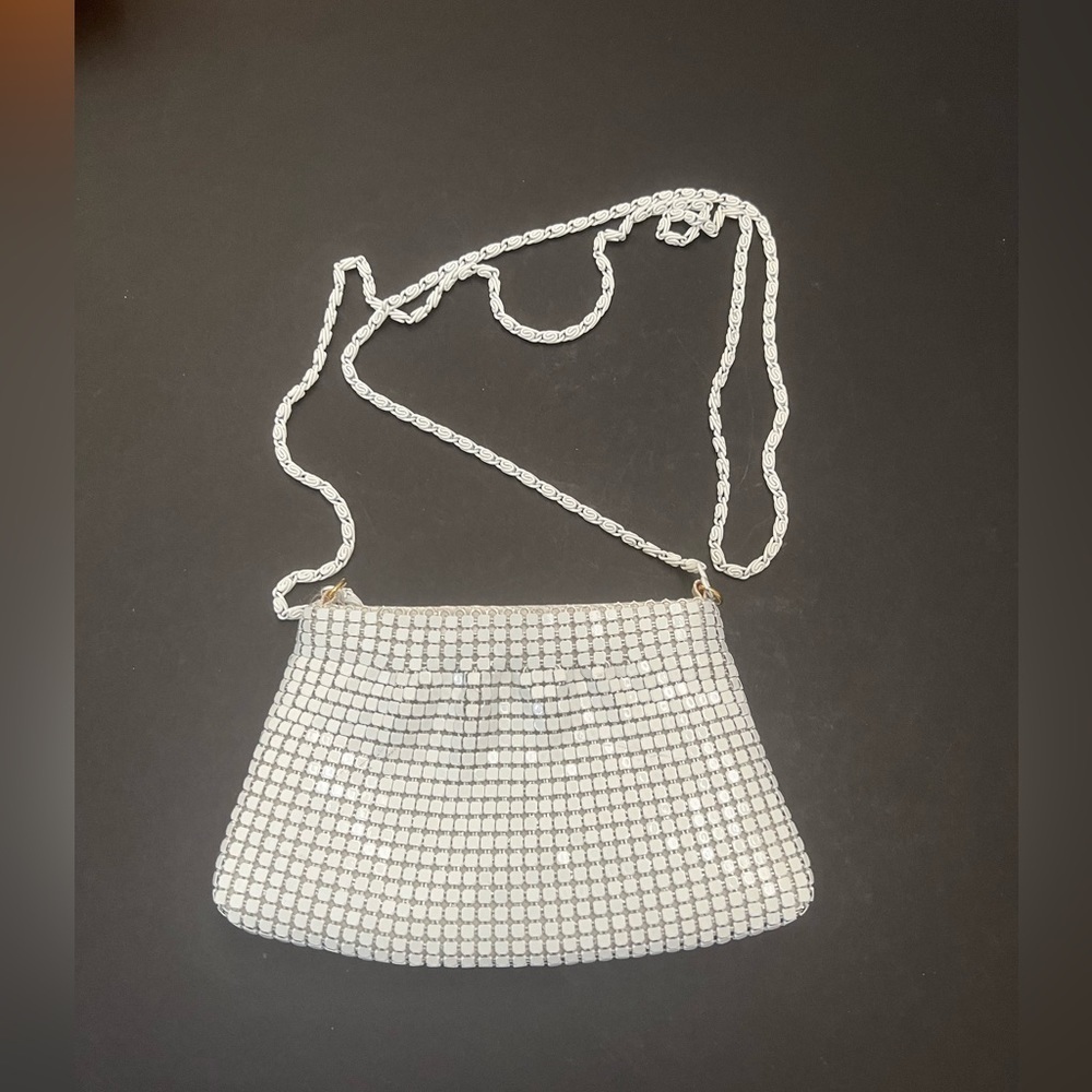 Vintage 90s Style Mini Bag White Metal Mesh Evening Bag